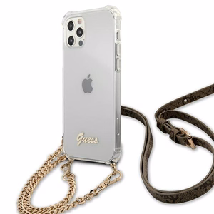Guess GUHCP12MKC4GSGO iPhone 12/12 Pro 6.1" Skaidrus kietas dėklas 4G Auksinė grandinė