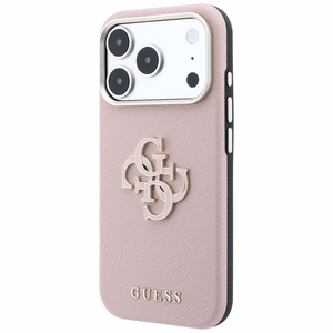 Guess Grained & Big Resin Logo dėklas iPhone 18 Pro / 17 Pro – rožinis