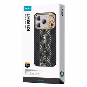 Juodas „Benks Magnetic Armor Air Knight“ kevlaro dėklas su metaliniu rėmeliu (C.K.FL.AP.GD.X073), skirtas iPhone 18 Pro Max / iPhone 17 Pro Max