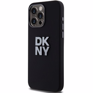 DKNY Skystas silikoninis metalinis logotipas dėklas telefonui iPhone 15 Pro Max - juodas