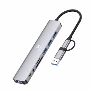 Wozinsky WAH-81 8-in-1 USB Hub with USB 3.0 SD Card Reader and Audio Output - Gray