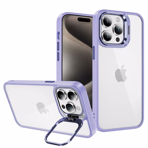 Tel Protect Dėklas telefonui su stovu + kameros stiklas Iphone 15 Pro šviesiai violetinė