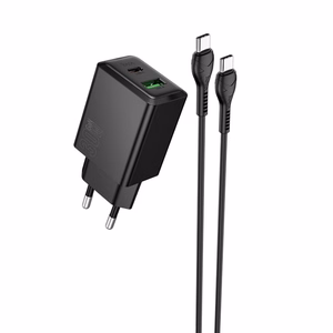 Įkroviklis Hoco N71 30W GaN USB-C/USB-A + USB-C to USB-C cable 1.0m juodas
