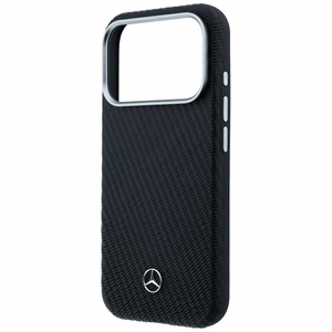 Mercedes dalinio apgaubimo odinis MagSafe dėklas su medžio efektu, skirtas iPhone 17 Pro / 18 Pro, juodas