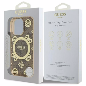 Guess IML Peony On 4G Background Magnetinis dėklas iPhone 16 Pro Max - rudas