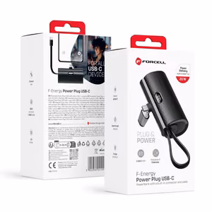 Powerbank Forcell F-Energy Power Plug F5K3 PD 20W 5000 mAh with built-in USB C connector black