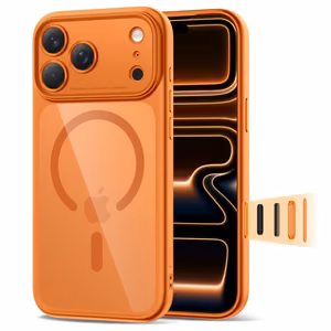 "Tech-Protect Magpeak Magsafe CC" dėklas "iPhone 17 Pro" - skaidrus oranžinis