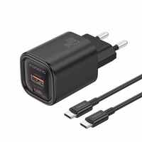 FONENG sieninis įkroviklis EU70 PD 20W 1xUSB-C + 1xUSB QC3.0 + laidas USB-C - USB-C juodas