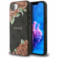 Guess 4G Flowers Print Magnetinis dėklas telefonui iPhone 16e - juodas