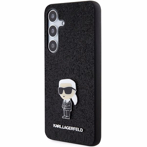 Karl Lagerfeld blizgus fiksuotas Ikonik logotipo metalinis ženklelis dėklas telefonui Samsung Galaxy S24+ - juodas