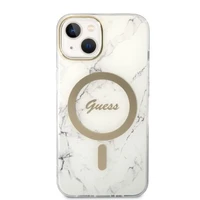 Rinkinys Guess GUBPP14SHMEACSH dėklas + įkroviklis iPhone 14 6.1" baltas/kietas dėklas Marmuras Magnetinis