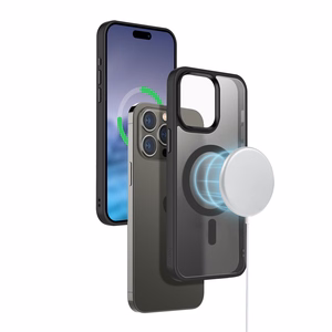 Crong Hybrid Frost MAG Cover dėklas, skirtas iPhone 15 Plus, suderinamas su MagSafe, juodas