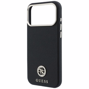 Guess Grained Round Strass Logo MagSafe dėklas iPhone 18 Pro Max / 17 Pro Max – juodas