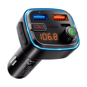 Automobilinis FM siųstuvas su Bluetooth, 2 USB prievadais ir USB-C