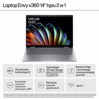 HP Envy x360 14-fa0016nw Ryzen 7 8840HS 14"WUXGA Touch 300nits 16GB LPDDR5-6400 SSD512 Radeon 780M Cam 5 Mpx IR 59Wh Win11 Meteor sidabrinis Aluminum 2Y