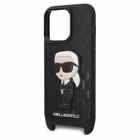 Karl Lagerfeld KLHCP14LSTKMK iPhone 14 Pro 6.1" kietasis dėklas juodas/juodas Monograminis Ikonik Patch
