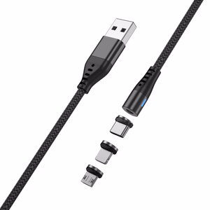 Maxlife MXUC-02 magnetinis kabelis USB - Lightning + USB-C + microUSB 1,0 m 2A juodas nailonas
