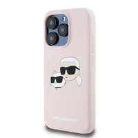 Karl Lagerfeld silikoninis Karl&Choupette magnetinis dėklas telefonui iPhone 15 Pro - rožinis
