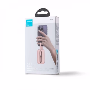 Išorinė baterija Joyroom JR-L012 rožinė 10000mAh (PD 22.5W) + integruoti Type-C / Lightning laidai