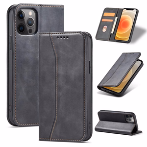 Magnetinis Fancy dėklas telefonui iPhone 12 Pro Max su kišene, kortelių laikiklis, juodas