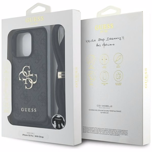 Guess 4G Big Logo Cord Stap dėklas telefonui iPhone 16 Pro - juodas