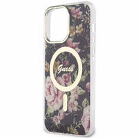 Guess GUHMP14XHCFWSK iPhone 14 Pro Max 6.7" juodas kietas dėklas Flower Magnetinis