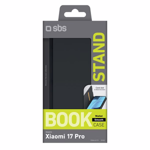 SBS Wallet Smooth dėklas Xiaomi 17 Pro su atvartu juodas