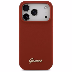 Guess Silikoninis Raštas Metalinis Logo Magnetinė dėklas telefonui iPhone 17 Pro - Raudona