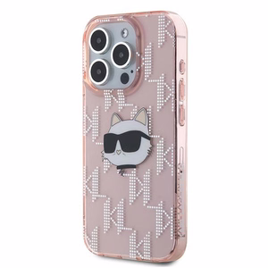 Karl Lagerfeld IML Choupette galvos ir monogramos dėklas iPhone 15 Pro - rožinė