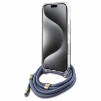 Guess Kryžminis Dirželis 4G Rašto Dėklas su Virvele iPhone 16 Pro - mėlynas