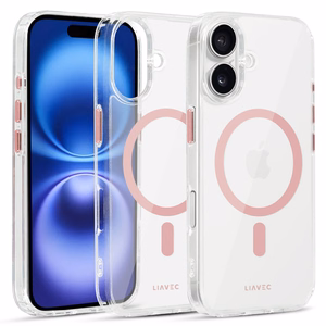 Liavec Blizgus Magnetinis Skaidrus dėklas telefonui Iphone 16 rožinė