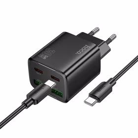 Įkroviklis telefonui Hoco 2 x USB C + 2 x USB A QC3.0 PD 3A 30W + kabelis USB C į USB C N56 juodas