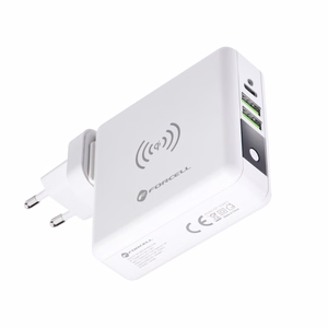 FORCELL F-ENERGY daugiafunkcis įkroviklis 15W 4in1 su USB/USB-C jungtimi, išorine baterija 8000mAh ir belaidžiu įkrovimu