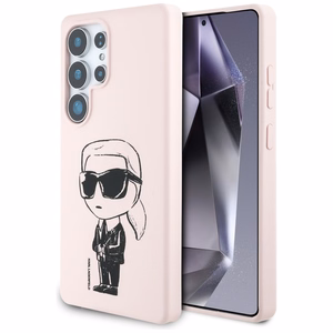 Karl Lagerfeld Silikoninis Grafiti Ikonik atspausdintas logotipas Magnetinis dėklas Samsung Galaxy S25 Ultra - rožinė