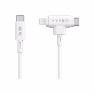 Hyper HyperJuice hibridinis USB-C–USB-C ir Lightning silikoninis laidas, 60 W