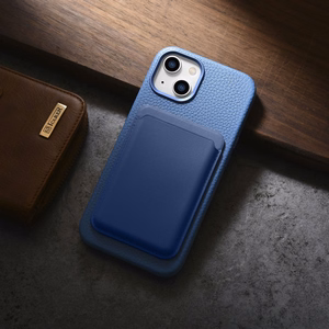 iCarer Litchi Premium odinis dėklas iPhone 14 Plus Magnetinis odinis dėklas su MagSafe Šviesiai mėlynas (WMI14220711-LB)