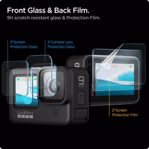 Spigen Glass.tR Slim grūdinto stiklo ir plėvelės 2 dalių rinkinys GoPro Hero 9 / 10 / 11 / 12 - skaidrus