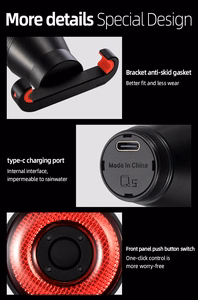 Rockbros Q5 galinis dviračio žibintas su Intelligent Stop System - juodas