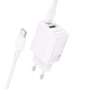 Įkroviklis Borofone BN29 30W USB-C/USB-A + USB-C to USB-C cable 1.0m baltas