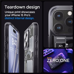 Spigen Ultra Hybrid Mag Dėklas telefonui su MagSafe iPhone 15 Pro - tamsiai pilkas (Zero One Pattern)