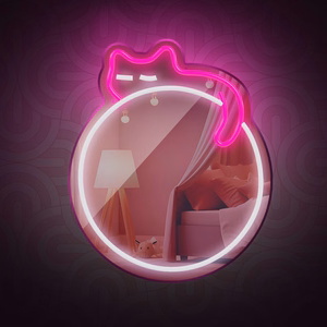 Neon MIRROR LED SLEEPING CAT baltas rožinis FMNE03 Forever Light