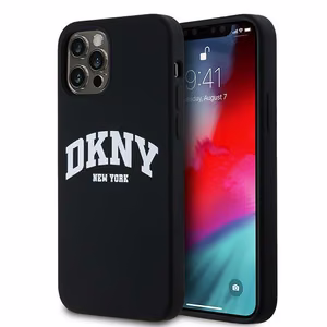 DKNY Liquid Silicone White Printed Logo MagSafe Чехол для iPhone 12/12 Pro - чёрный