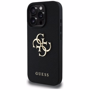 Guess grūdėtas didelis 4G logotipas mažas klasikinis logotipas dėklas iPhone 16 Pro Max - juodas