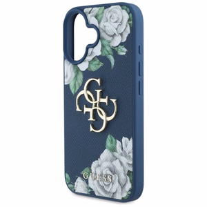 Guess Grained Roses Big 4G logo dėklas telefonui iPhone 16 - mėlynas