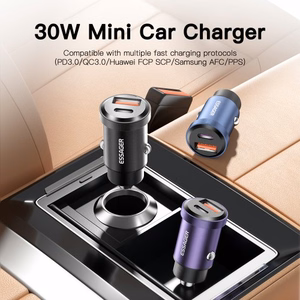 Automobilinis įkroviklis Essager Gyro Mini mėlynas 30W (2xQC3.0)
