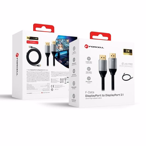 Forcell DisplayPort 2.1 laidas, 16K/60 Hz, 8K/120 Hz, 4K/240 Hz, HDR, Ethernet, G-SYNC / FreeSync, 80 Gb/s, 2 m – juodas