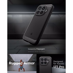 Spigen Rugged Armor dėklas, skirtas Xiaomi 17T Pro, matinis juodas