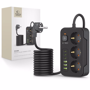TECH-PROTECT PC3X6 ILGINTUVAS 3 USB & 3 TYPE-C & 3 LIZDŲ 200CM JUODAS