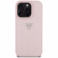 Guess Hot Stamp 4G Pattern Triangle Metal Logo iPhone 16 Pro dėklas - rožinė