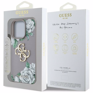 Guess Grained Roses Big 4G Logo dėklas telefonui iPhone 16 Pro Max - violetinis